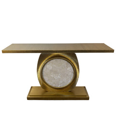 Global Views Console Table Quartz Insert, Wrapped and Fluted Metal, Brass Like Finish, Sku: 033623