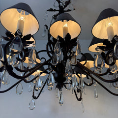 Arte De Mexico 12 Light Chandelier with Gunmetal Finish, Teardrop Crystals and Acanthus Leaf Details, Sku 033632