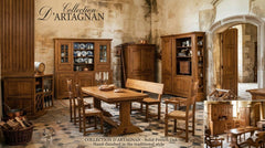 Dining Set, Table, 6 Chairs, Made in Belgium, French Oak, Trestle Base, 1 Leaf, Sku 034005