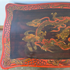 Vintage Japanese Carved Wood, Lacquer Finish Table or Desk, Hand Painted Dragon Motif, Meiji Period, Sku: 033519