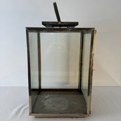 Decorative Square Lantern with Glass Panels, Top Handle, Nickel, Sku 033346