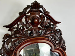 Wall Mirror, Ornate Carved Wood Pediment Top Mirror