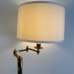 Brass Swing Arm Floor Lamp with Silk Drum Style Shade, Sku 033890