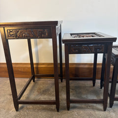Early 1900's Japanese Hand Carved Set of Four Nesting Tables w/ Glass Inserts Available, Sku 033774