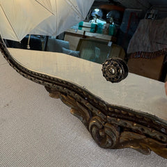 Antique Mirror Beveled Edges 3/4 Frame Fancy Shape Features Three Decorative and Supportive Fasteners, Sku 033803
