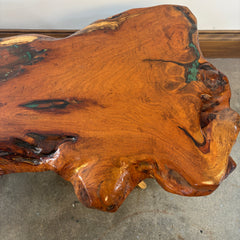 Branch Base Burl Root Top, Teal Epoxy Coffee Table, Live Edge Wood, Sku: 033444