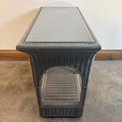 Double Arch Design Wicker Console Table or Bar Cart on Casters w/ Gray Painted Finish, Sku 033796