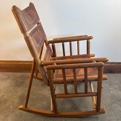 Vintage Costa Rican Teak and Embossed Leather Rocking Chair, Foldable, Sku: 033669