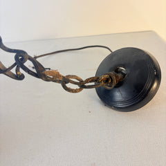 Vintage Iron Lantern Style Pendant with Scrolls and Florets, Black Finish, Sku 033482