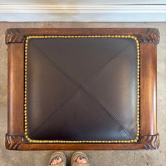 Mahogany & Leather Footstool w/ Nailhead Trim, Sku 033845