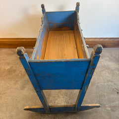 Primitive Wood Baby Cradle with Time Worn Blue Paint, Sku 033672