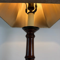 Turned Wood Column Lamp w/ Raw Silk Square Shade, Sku 033838
