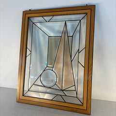 "Punies" Technique Hand Bevelled Original Stained Glass & Handcrafted Oak & Purpleheart Frame by Artist, John May, Sku 033653