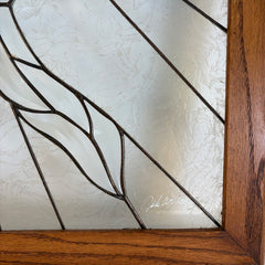 Handcrafted Art Glass Window in Oak Frame by John May, Sku 033904