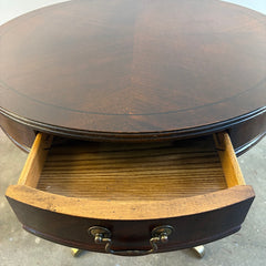 Mersman Quad Leg Pedestal Table with 1 Drawer, Book Matched Veneer & Feet Featuring Brass Caps, Sku 033802