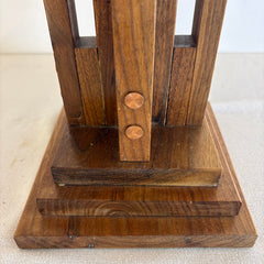 Mission Style Stained Glass Lamp Handmade Walnut Bases by Artist, John May, Sku: 033655