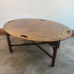 Kittinger Butler Tray Table, Wood Tray Top and Base are Individual Pieces, Four Sides are Hinged to Allow for Extra Serving Space