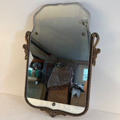 Antique Mirror Beveled Edges 3/4 Frame Fancy Shape Features Three Decorative and Supportive Fasteners, Sku 033803