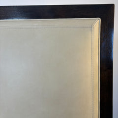 Holly Hunt Collection, Pair of Arm Chairs, Cream Leather, Dark Wood Frame, Sku: 033506
