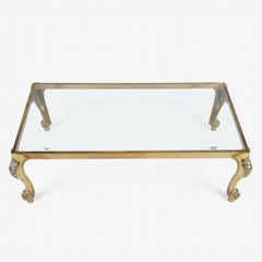 Coffee Table, Brass Base, Rectangle, Cabriole Style Legs, Glass Insert Surface, Sku 034068