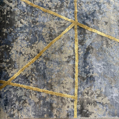 Cyrus Rug, Made in India, Wool, Bamboo, Silk, Abstract Pattern, Colors: Blue, Grey, Gold, Sku: 033466