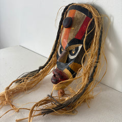 Wood Tribal Mask, Painted with Hair, Sku: 033056