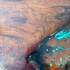 Branch Base Burl Root Top, Teal Epoxy Coffee Table, Live Edge Wood, Sku: 033444