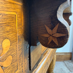 Wood Inlay & Metal Hardware Table, Chefs Table, Secret Compartment, Sku 033369