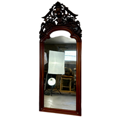 Wall Mirror, Ornate Carved Wood Pediment Top Mirror