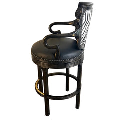 Set of Three Ferguson Copeland Swivel Barstools, Black Leather Cushions, Printed Zebra Cowhide on Back, Sku 033700