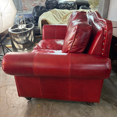 Wild Horse Saloon Red Leather Loveseat with XL Nail Head Detail and Rolled Arms, Sku 033312