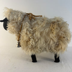 Handcrafted Wool Pelt Sheep with Rope and Bell, Sku 033843