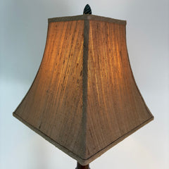Turned Wood Column Lamp w/ Raw Silk Square Shade, Sku 033838