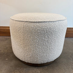 Pair of Four Hands Ivory Boucle Round Ottomans w/ Wood Base, Sku 033782