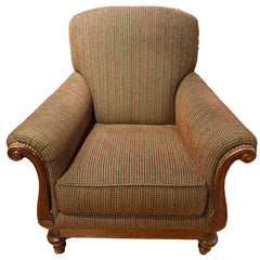 Thomasville Armchair, Nail Head Detail, Wood Accents Brown, Berry Tweed Upholstery, Sku: 033311