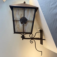 Custom Massive Exterior Lantern Sconces w/ Colored Glass & Lone Star Motif, Sku 033855