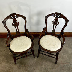 Pair of Parlor Chairs, Accent Chairs, Vintage, Ivory, Brown