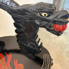 Vintage Japanese Carved Wood, Lacquer Finish Arm Chair, Hand Painted Dragon Motif, Meiji Period, Sku 033517