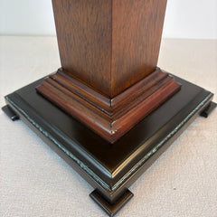 Turned Wood Column Lamp w/ Raw Silk Square Shade, Sku 033838
