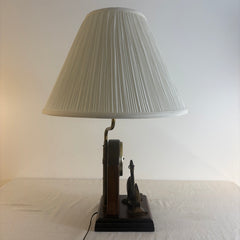 Nautical Inspired Table Lamp with Anchor & Meter w/ Wooden Base, Pleated Ivory Shade Included, Sku 033916