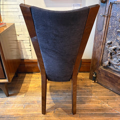 Excelsior Designs Italian Dining Set Consisting of Round Table with 4 Radiant Leaves and 8 Side Chairs. All Constructed in Hard Wood. Chair Upholstery is a Soft Black Textured Fabric. Sku 034039