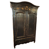 Woodland Furniture - Idaho Falls, Wooden Cabinet with Retractable Doors, Lower Drawer, 3 Interior Drawers, Flat Screen Bracket, Upper Shelf, Intended Rustic Finish with Maple Leaf Accent