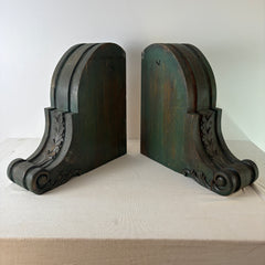 Pair of Wood Corbels, Olive Green with Ornate Acanthus Leaf Design, Sku: 033091
