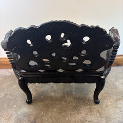 Vintage Japanese Carved Wood, Lacquer Finish Settee, Hand Painted Dragon Motif, Meiji Period, Sku: 033518