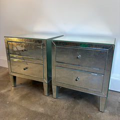 Pair of RH Teen Mirrored Nightstands with 2 Drawers Elevated on Slender Legs, Sku 034054