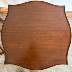 Pair of Vintage English Wood Tea Tables Scalloped Top, X Base, Tall Slender Legs, Sku: 033650