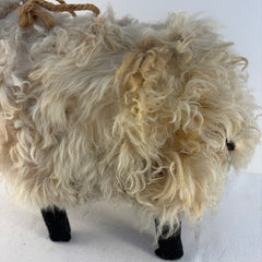 Handcrafted Wool Pelt Sheep with Rope and Bell, Sku 033843