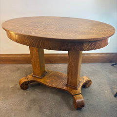 Antique American Empire Tiger Oak Parlor Table, Sku 033716