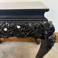 Side Table, Vintage Japanese Carved Wood, Lacquer Finish, Hand Painted Dragon Motif, Sku: 033520