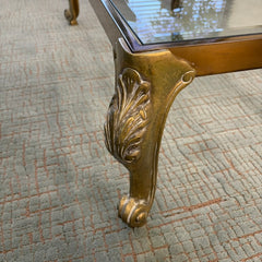 Coffee Table, Brass Base, Rectangle, Cabriole Style Legs, Glass Insert Surface, Sku 034068